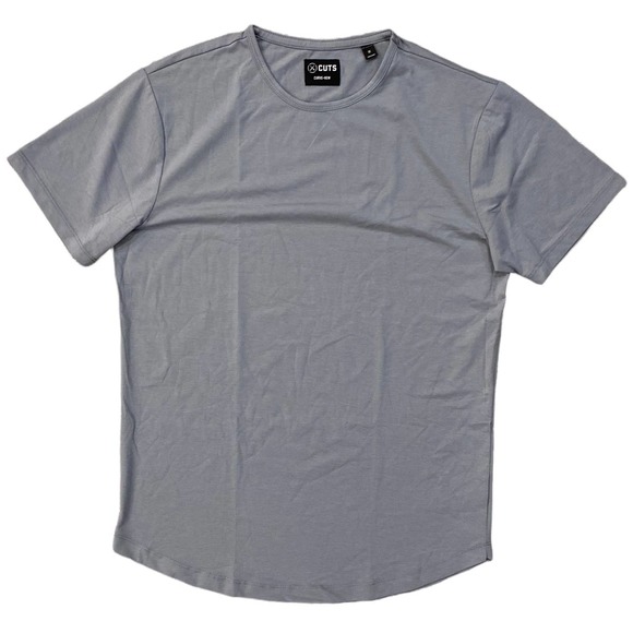 Cuts Clothing Men's Curve Hem Crew Neck 4 Way Stretch Tee T-Shirt - Gray - Picture 1 of 2